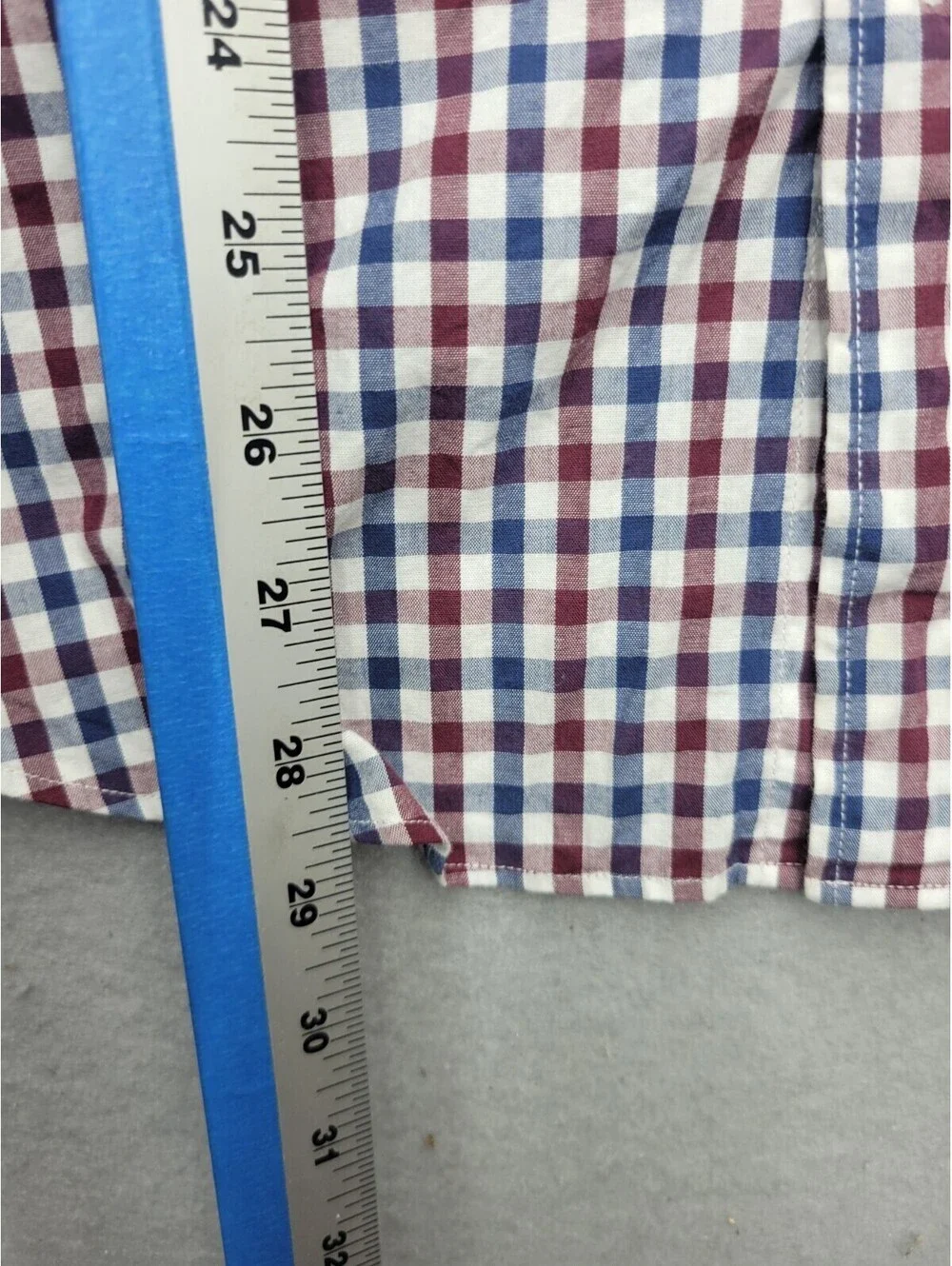 J Crew Men Button-Up Medium Red Blue Slim Checked 100% Cotton Mauritius Work